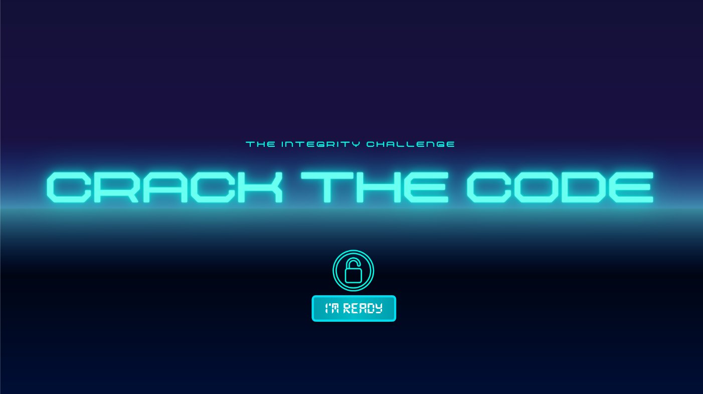 Crack the Code title screen with glowing cyan letters